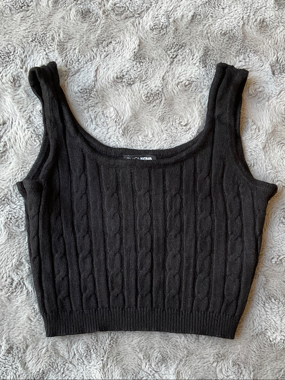 Fashion Nova Black Cable Knit Crop Tank